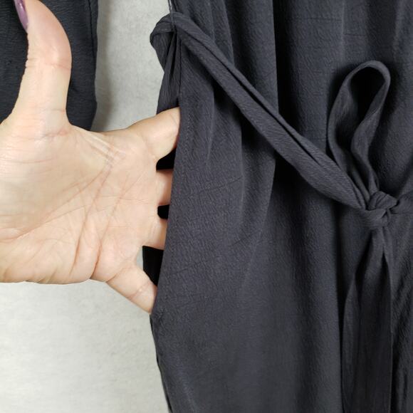 Movint Size S Long Sleeve Belted Shirt Dress Black Crepe Modest Wednesday Addams - Picture 7 of 12